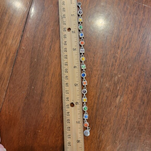 Retro Boho Multicolor Cats Eye Gemstone Bracelet w Silver Setting - Picture 8 of 8